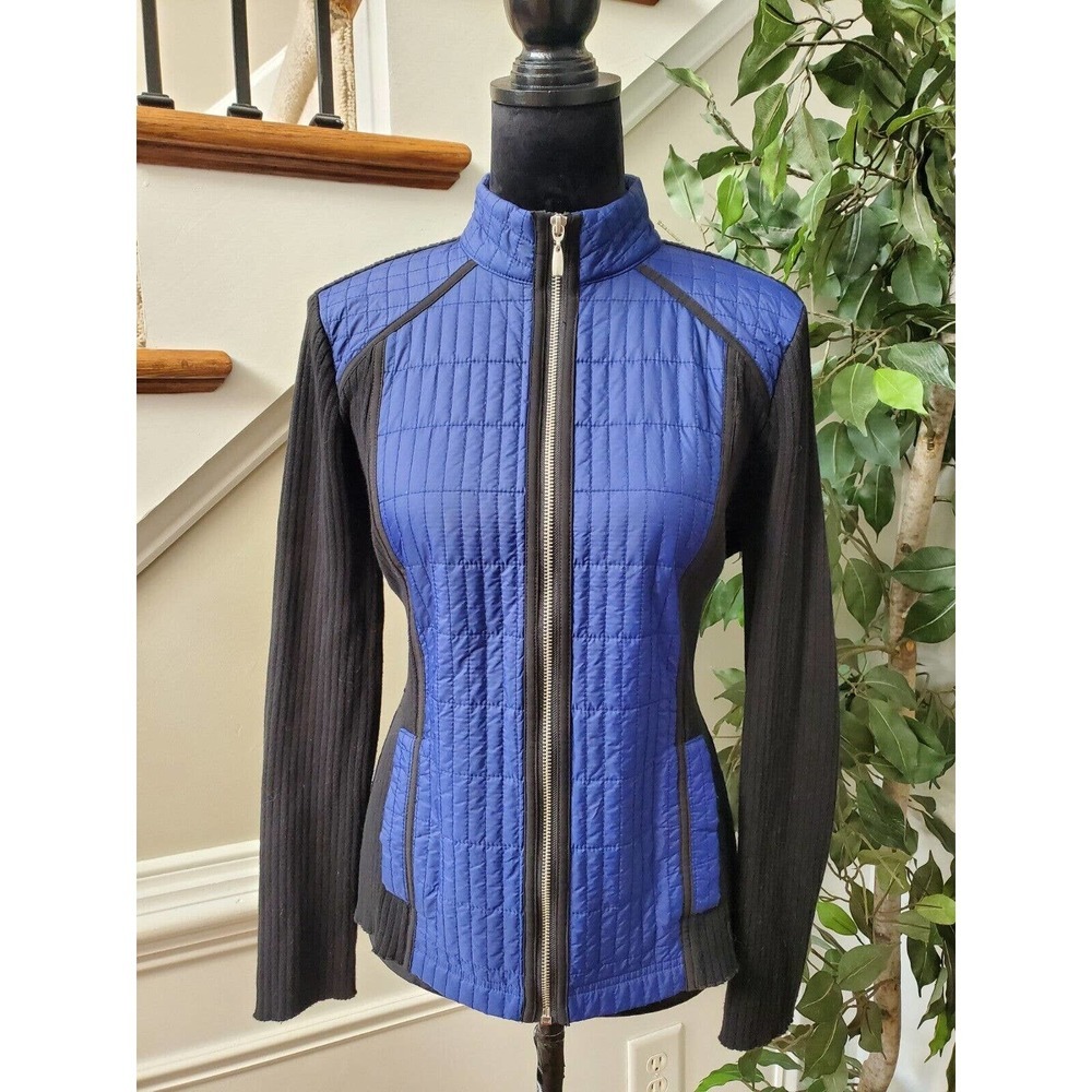 Zenergy By Chicos Women's Black Blue Cotton Long Sleeve Full Zip Front Jacket 1M